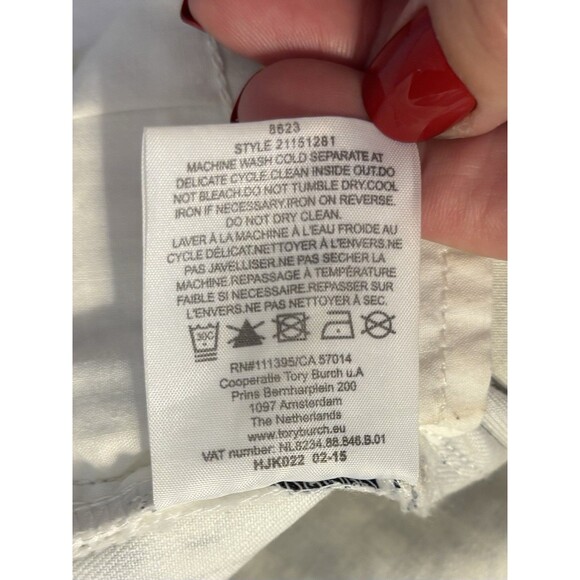 TORY BURCH Coastal Print Cropped Jeans Women 27 White Blue Mid Rise Slim - Picture 6 of 13